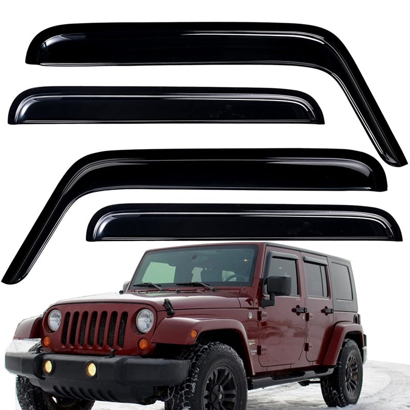 Lightronic Extra Durable Outside-Mount Auto Vent Window Visor, Fit 2007-2017 Jeep Wrangler Unlimited, 2018 Wrangler JK Unlimited, 4-Door, UV-Protect Rain Guard, Original Wind Deflector, Smoke, 4-Pcs - Image 1
